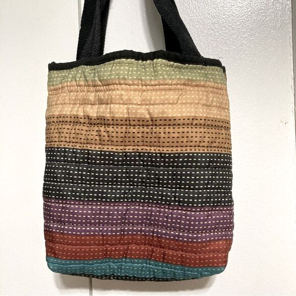 RAINBOW Quilted Small Tote Bag Lined with Straps 11 x 8 x 3 inches - Picture 2 of 11